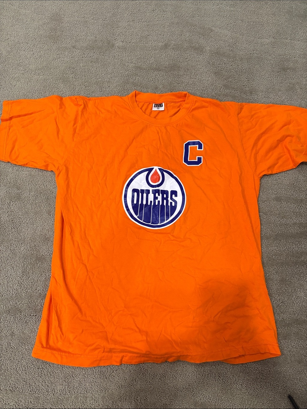 Edmonton Oilers Orange Logo Crewneck T-Shirt size L
